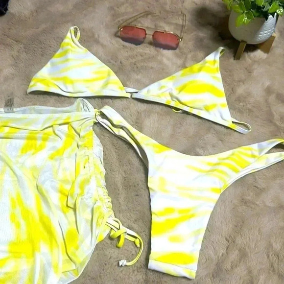 Triangle Bikini Swimsuit With Beach Skirt, - Picture 1 of 12